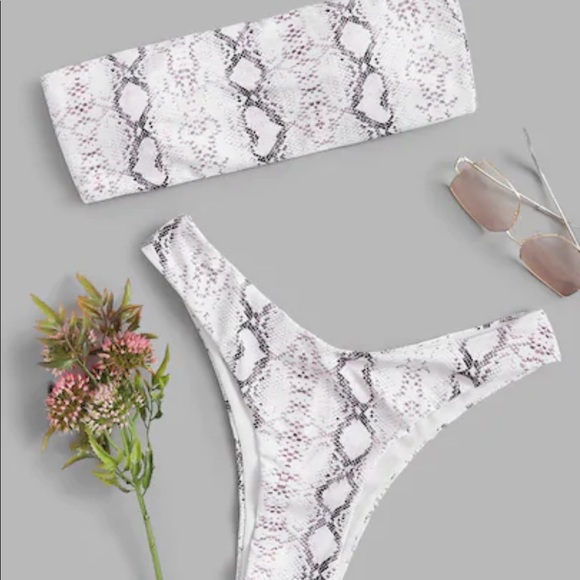 Other - Snakeskin Strapless Bandeau Cheeky Bikini